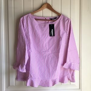 NWT Pink White Checked Gingham Ruffle Blouse